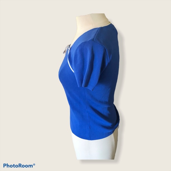 Joseph A. Blue Vintage Blouse (white trim), Small - Picture 5 of 7